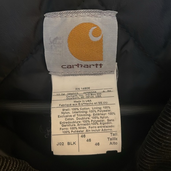 Carhartt 2004 J02 Traditional Duck Arctic Quilt Lined Coat Size 46 Tall In Blk - Picture 3 of 10